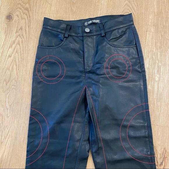Dolls Kill - The Kript Kalki Vegan Leather Pants with Circular Top Stitching - Picture 3 of 11
